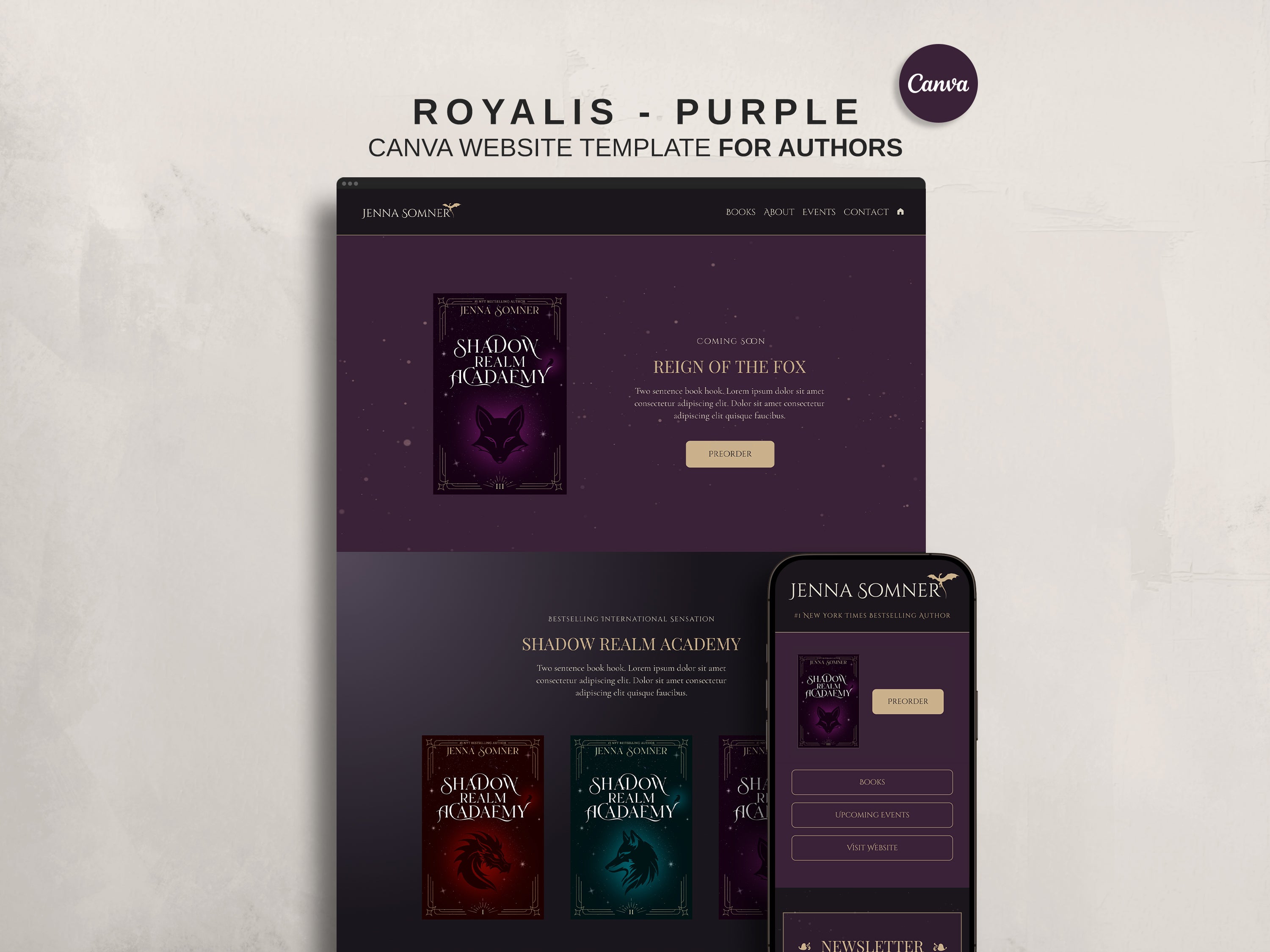 Royalis - Purple • Author Canva Website Template