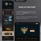 Antara Squarespace website template for authors with fantasy theme on a tablet and computer screen.