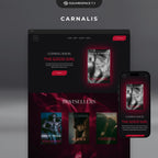 Carnalis author website template design on a computer screen with a smartphone displaying the same design.
