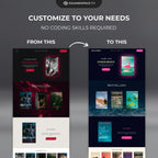 Carnalis Squarespace author website template customization before and after.