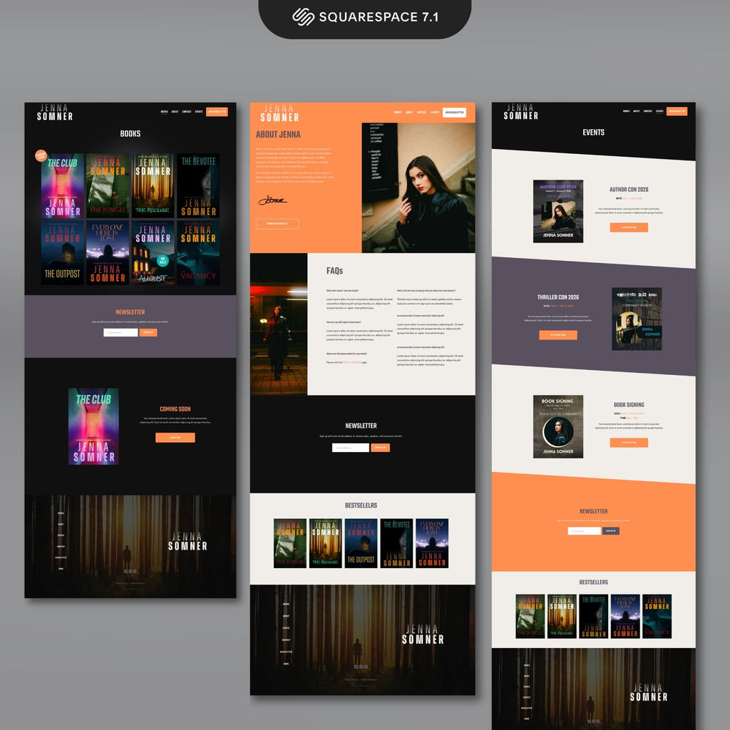 Intensa Squarespace website template pages on a gray background.