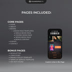 Intensa Squarespace website template core and bonus pages included on a dark background.