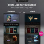 Lavenza Squarespace author website template before and after design customization comparison on a dark background.