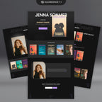 Modesta Dark Squarespace author website template three pages display.