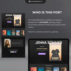 Squarespace website template for authors with a dark, minimalist design.