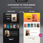 Modesta Dark Squarespace author website template customization before and after.