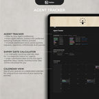 Notion author template Agent Tracker interface with features listed on the left