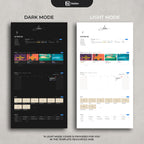 Comparison of Notion author tempalte interface in dark and light mode on a gray background.
