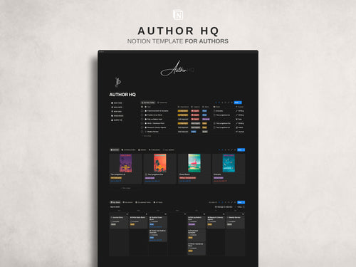 Notion template for authors with 'Author HQ' branding on a light gray background
