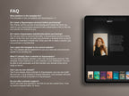 Squarespace website template with FAQ section and product display on a gray background