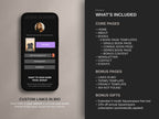 Modesta Dark author Squarespace website  template core and bonus pages listed on a neutral background.