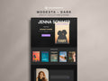 Modesta Dark author Squarespace website template home page against neutral background.