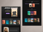 Dark themed Squarespace website template for Contemporary authors with dark aesthetic and purple accents.