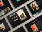 Multiple screens displaying various Modesta - Dark Squarespace websites template pages.