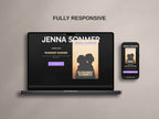 Laptop and phone of Modesta - Dark Squarespace author website template showing responsive design.