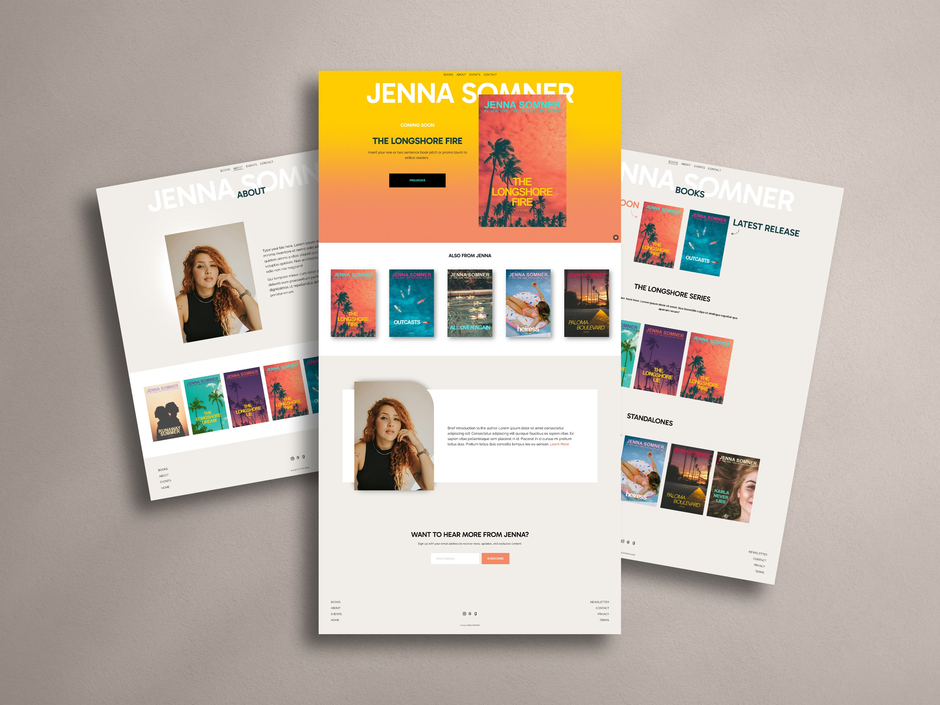Collage of Modesta Light Squarespace website template pages on a neutral background.
