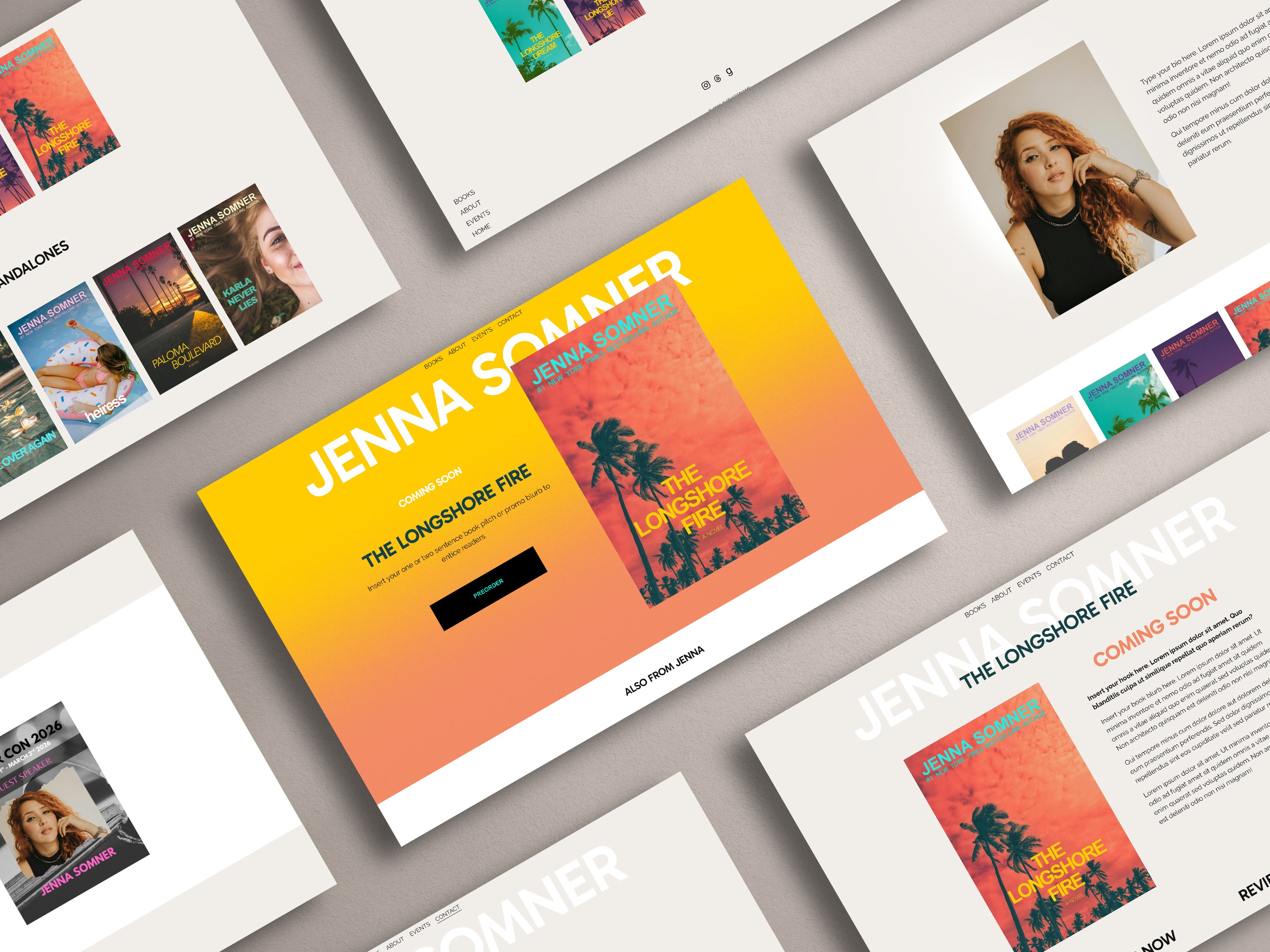 Multiple screens displaying various Modesta - Light Squarespace websites template pages.