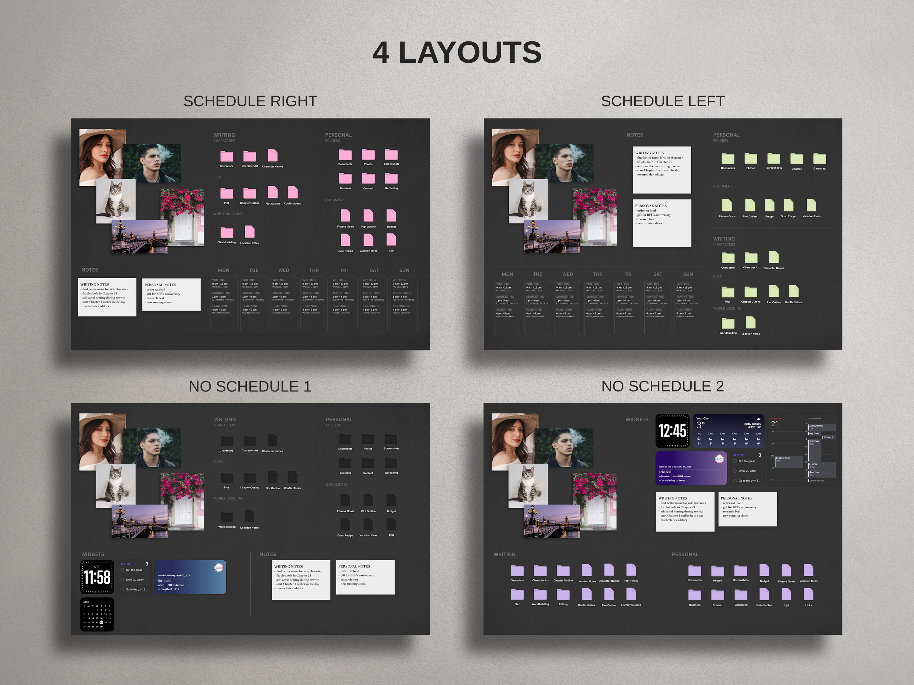 Desktop Wallpaper Organizer For Authors - Dark - Canva Template