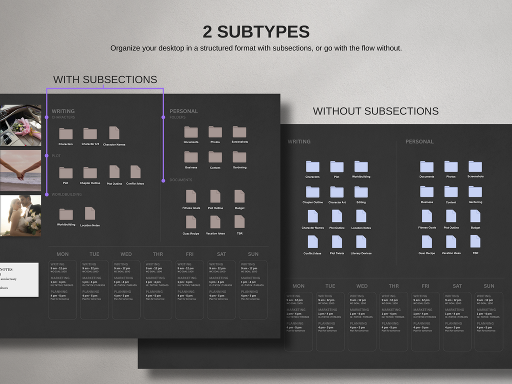 Desktop Wallpaper Organizer For Authors - Dark - Canva Template