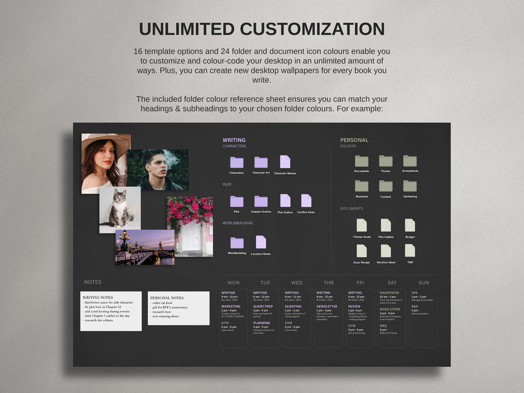 Desktop Wallpaper Organizer For Authors - Dark - Canva Template