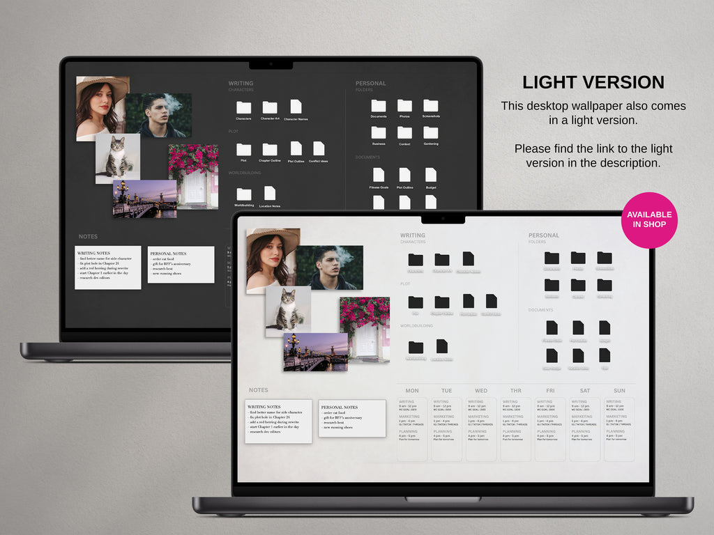Desktop Wallpaper Organizer For Authors - Dark - Canva Template