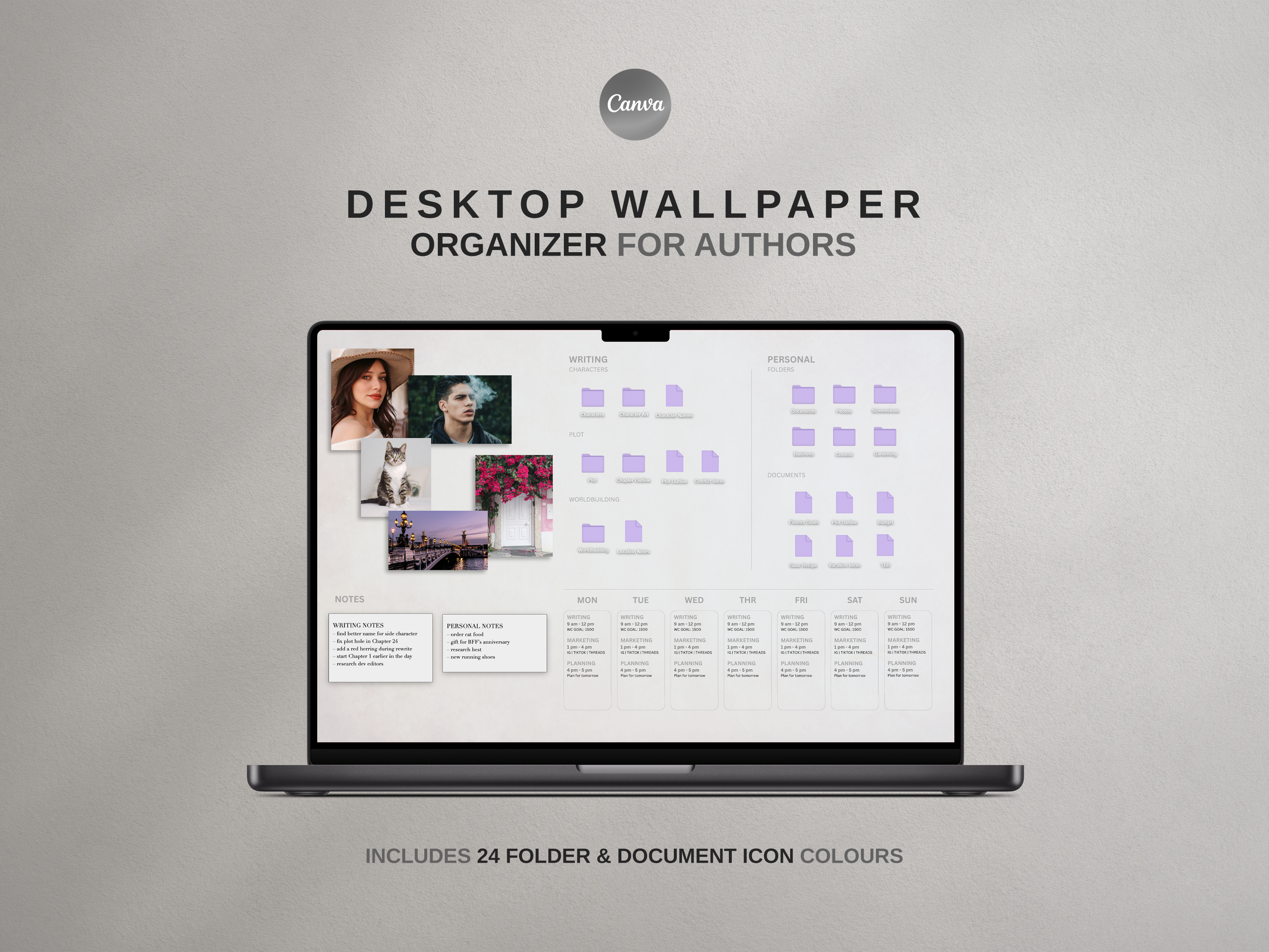 Desktop Wallpaper Organizer For Authors - Light - Canva Template