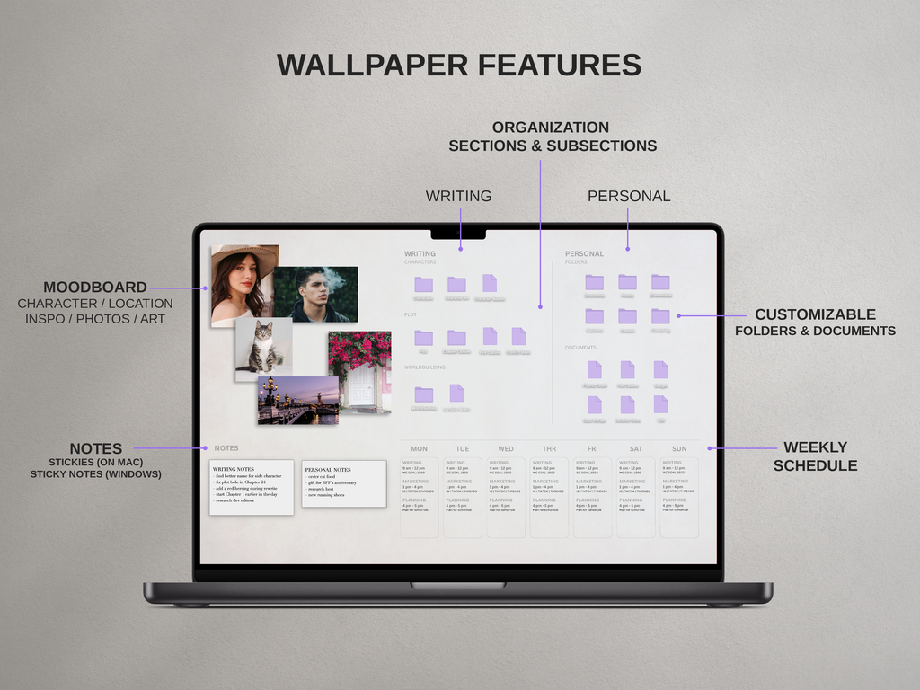 Desktop Wallpaper Organizer For Authors - Light - Canva Template
