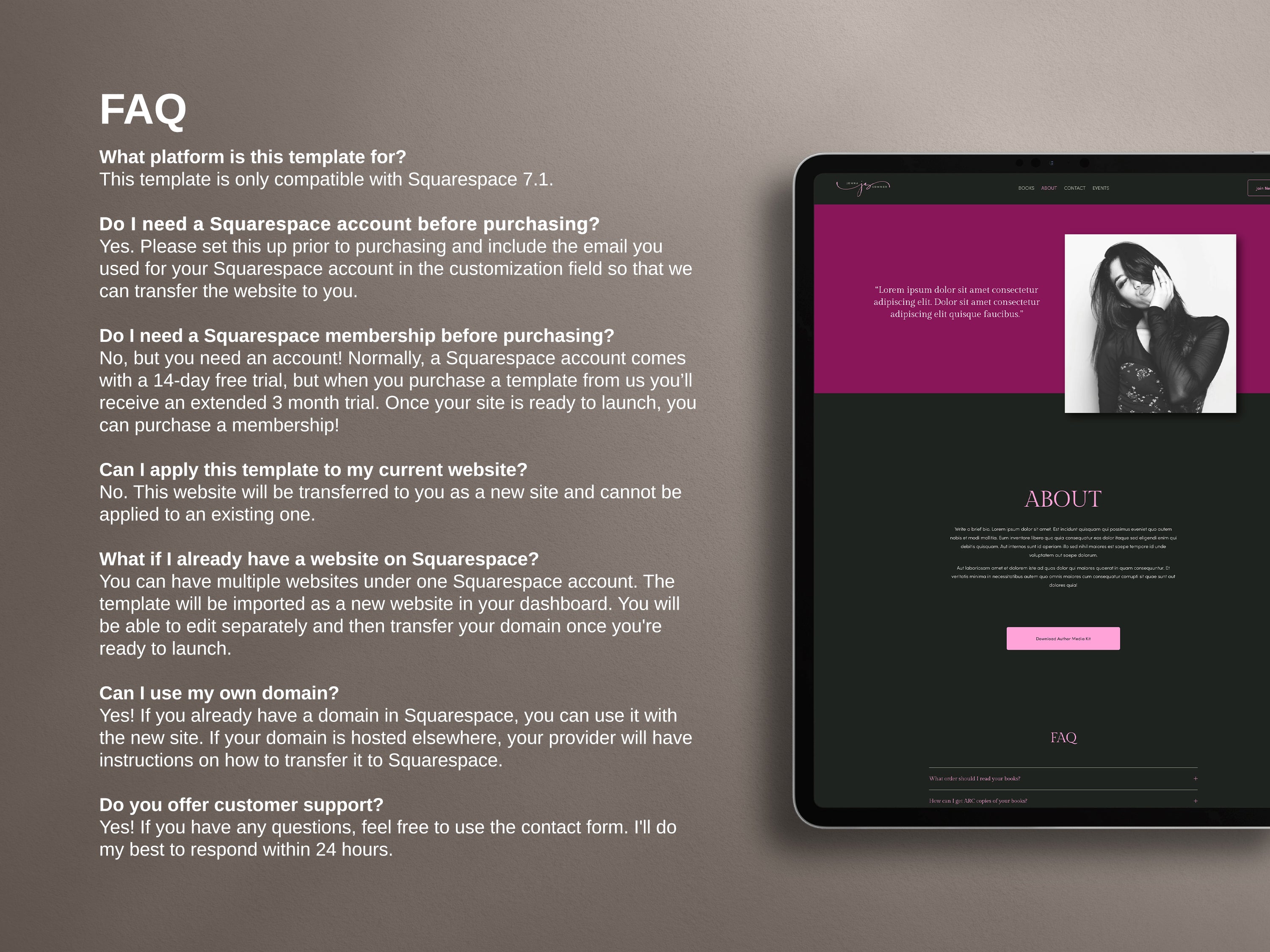LOLA • Author Squarespace Website Template