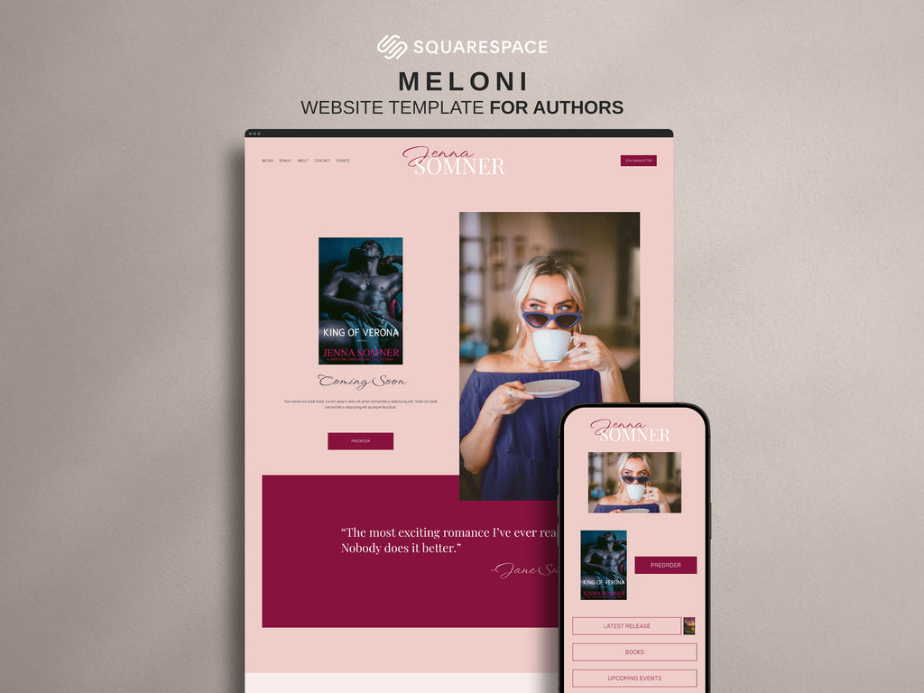 MELONI • Author Squarespace Website Template