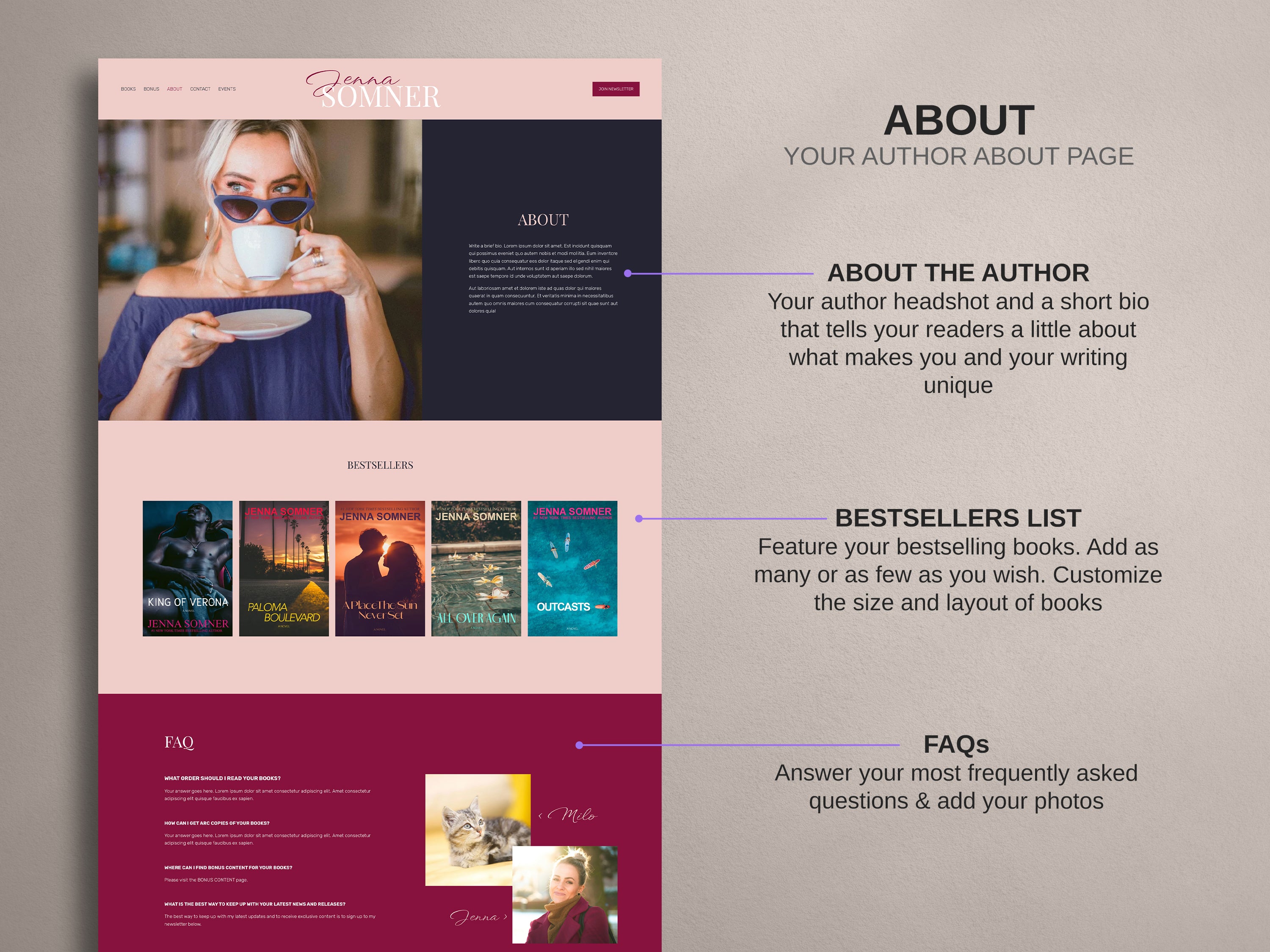 MELONI • Author Squarespace Website Template