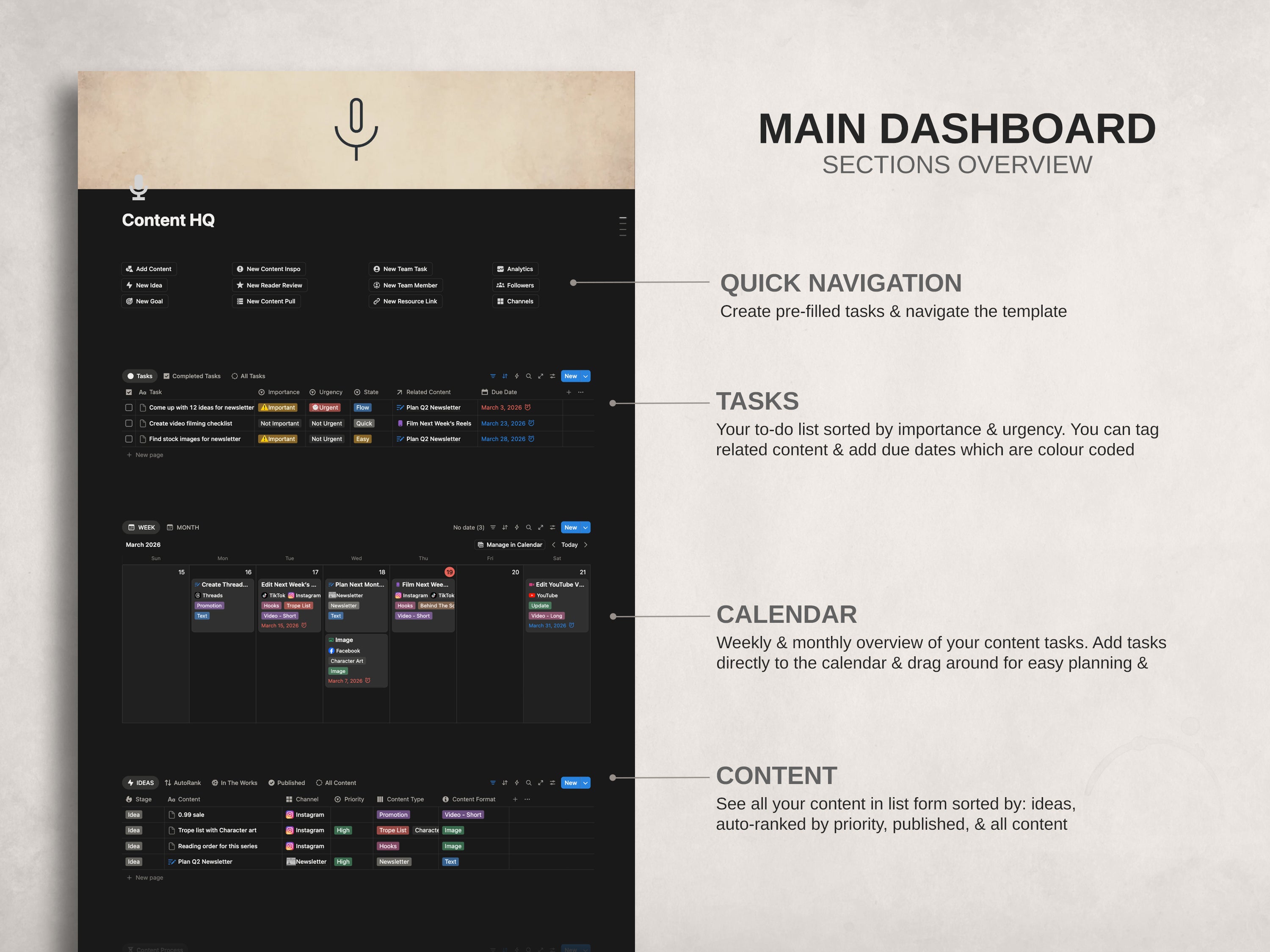 Content HQ -  Social Media Content Manager Notion Template
