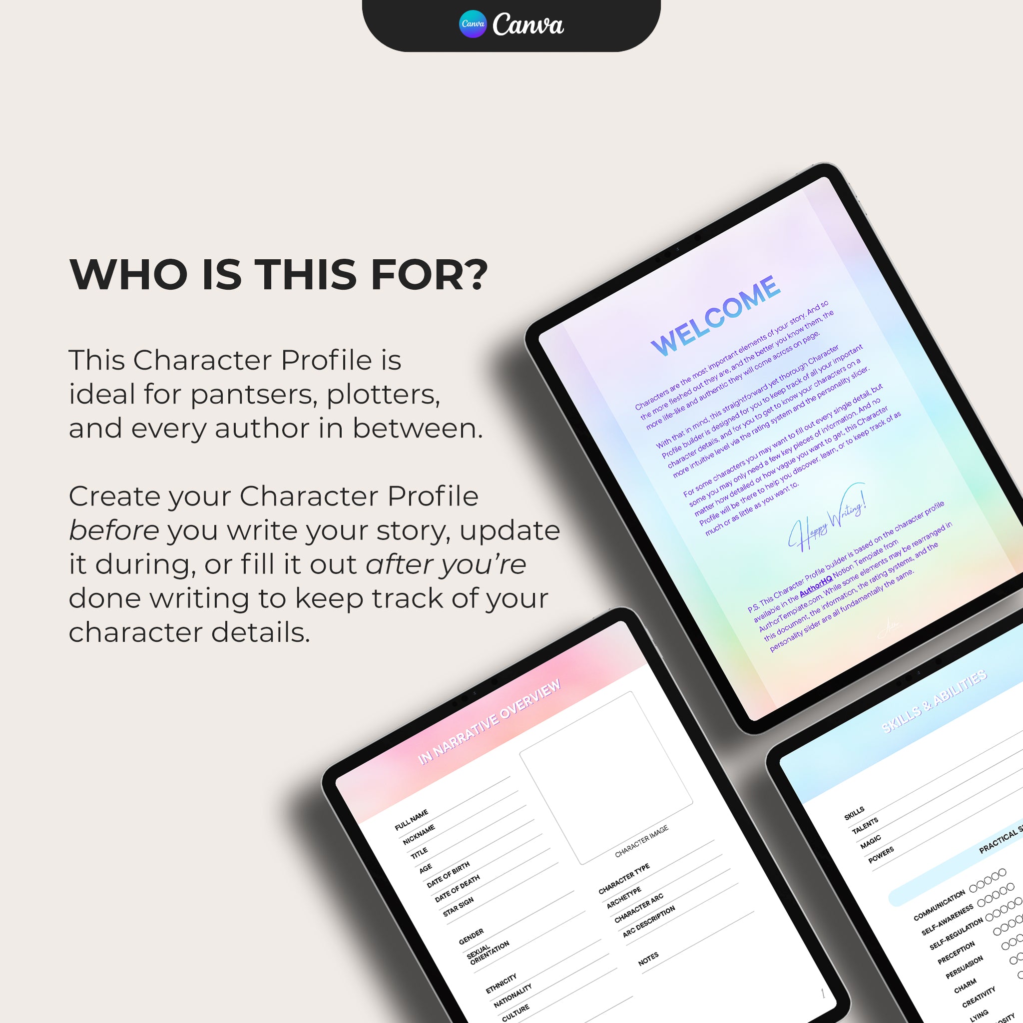Character Profile Template - Pastel
